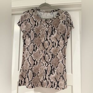 Express Brown and Black Snake Print Short Sleeve Top